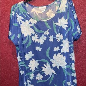 Stylish Blue Floral Short Sleeve Top